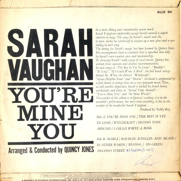 Sarah Vaughan - You're Mine You (LP, Album)