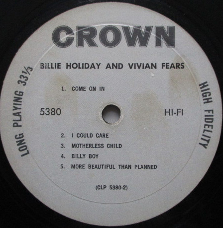 Billie Holiday / Vivian Fears - Billie Holiday And Vivian Fears (LP, Comp)