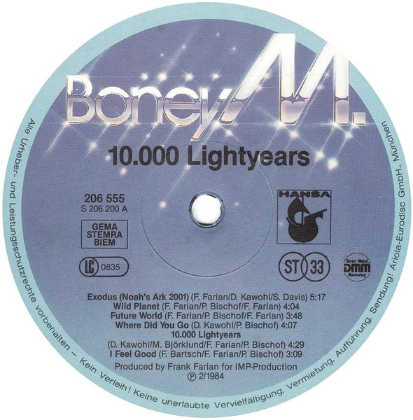 Boney M. - Ten Thousand Lightyears (LP, Album, RP, Blu)