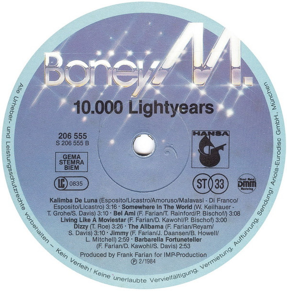 Boney M. - Ten Thousand Lightyears (LP, Album, RP, Blu)