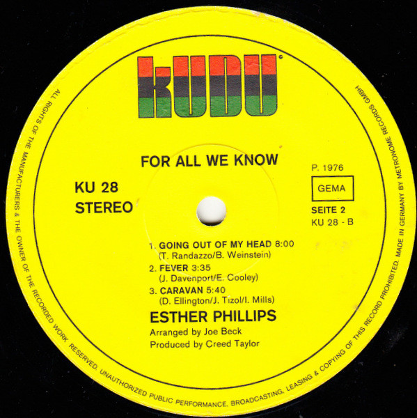 Esther Phillips With Beck* - For All We Know (LP, Album)