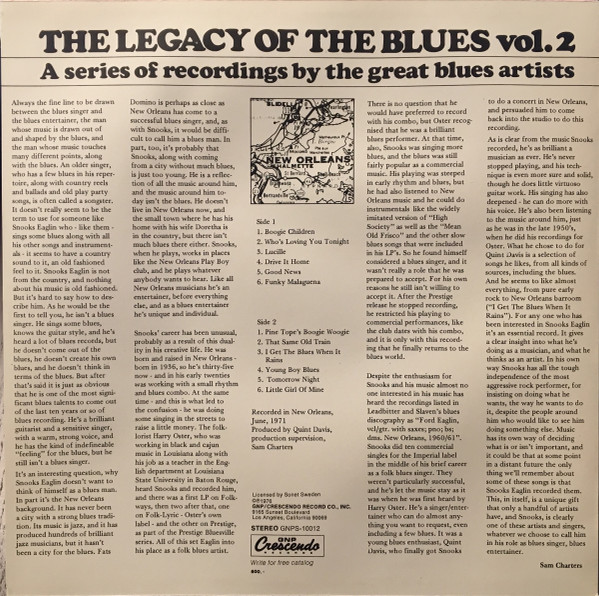 Snooks Eaglin - The Legacy Of The Blues Vol. 2 (LP, RE)