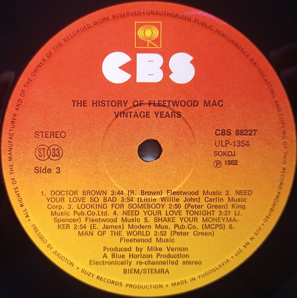 Fleetwood Mac - The History Of Fleetwood Mac - Vintage Years (2xLP, Comp, RP)
