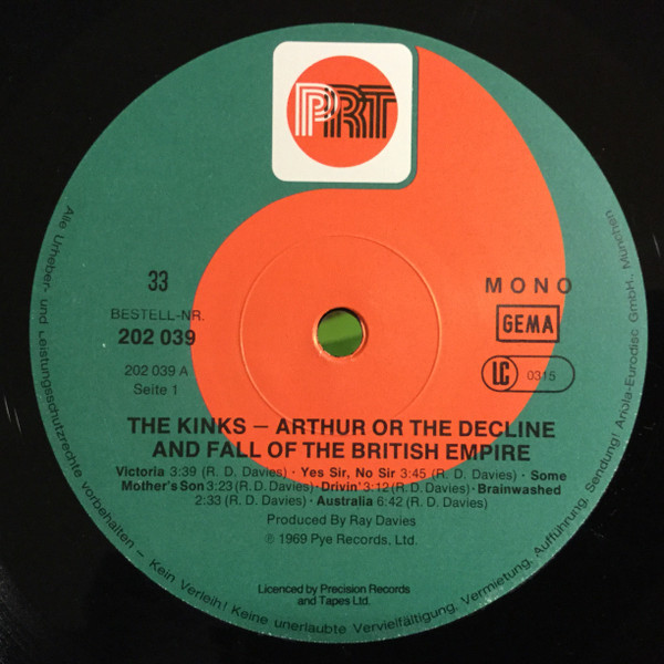 The Kinks - Arthur Or The Decline And Fall Of The British Empire (LP, Album, Mono, RE)