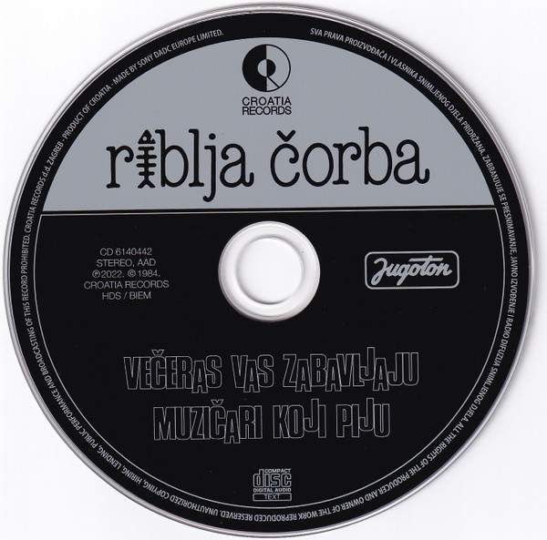 Riblja ÄŒorba - VeÄeras Vas Zabavljaju MuziÄari Koji Piju (CD, Album, RE, RM, Dig)
