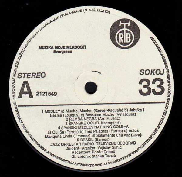 Jazz Orkestar Radio-Televizije Beograd - Muzika Moje Mladosti Evergreen (LP, Album)