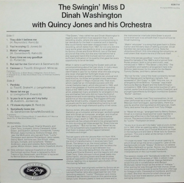 Dinah Washington & Quincy Jones And His Orchestra - The Swingin' Miss 