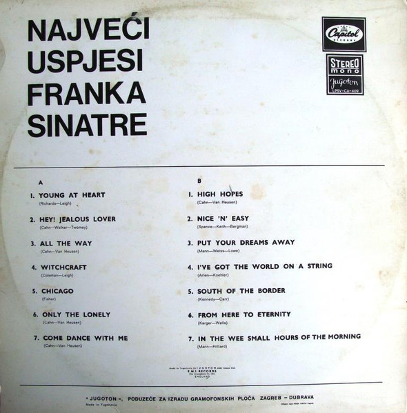 Frank Sinatra - Najveći Uspjesi Franka Sinatre (LP, Comp)