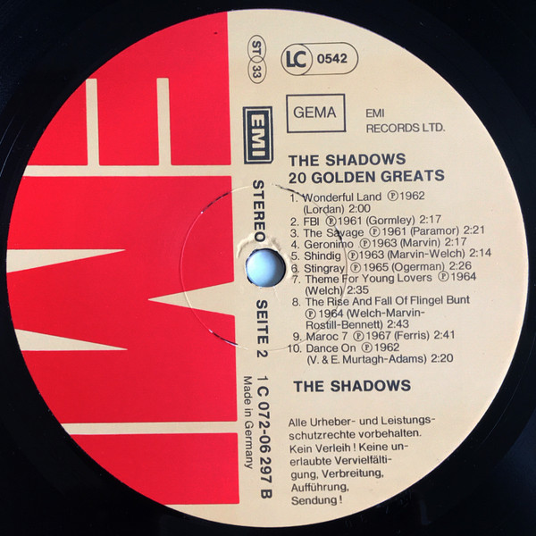 The Shadows - 20 Golden Greats (LP, Comp)