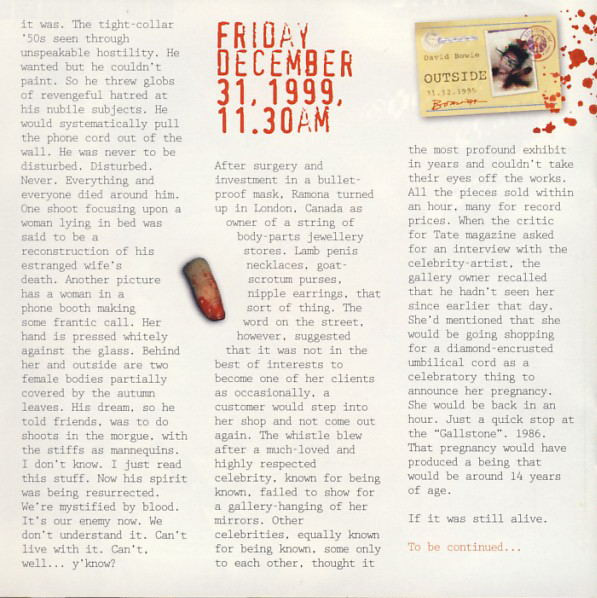 David Bowie - 1. Outside (The Nathan Adler Diaries: A Hyper Cycle) (CD, Album)