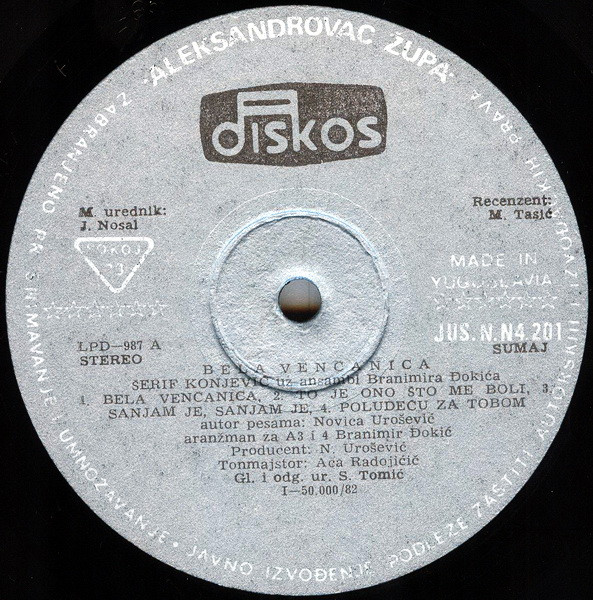 Šerif Konjević Uz Ansambl Branimira Đokića - Bela Venčanica (LP, Album)