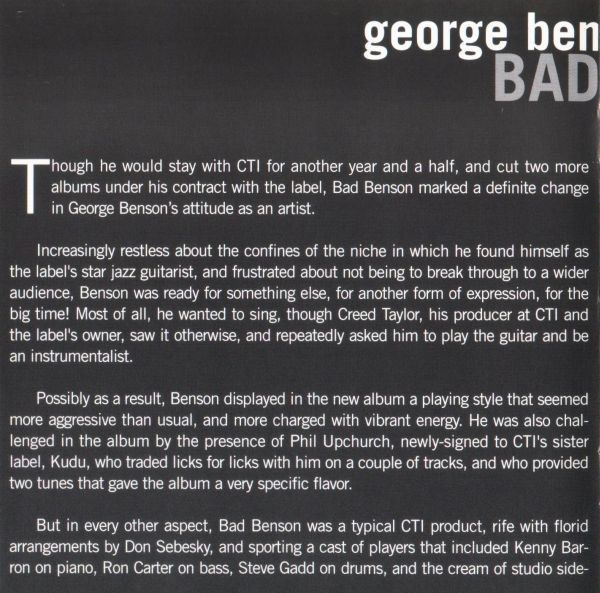 George Benson - Bad Benson (CD, Album, RE, RM)