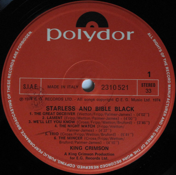 King Crimson - Starless And Bible Black (LP, Album, RE, Gat)