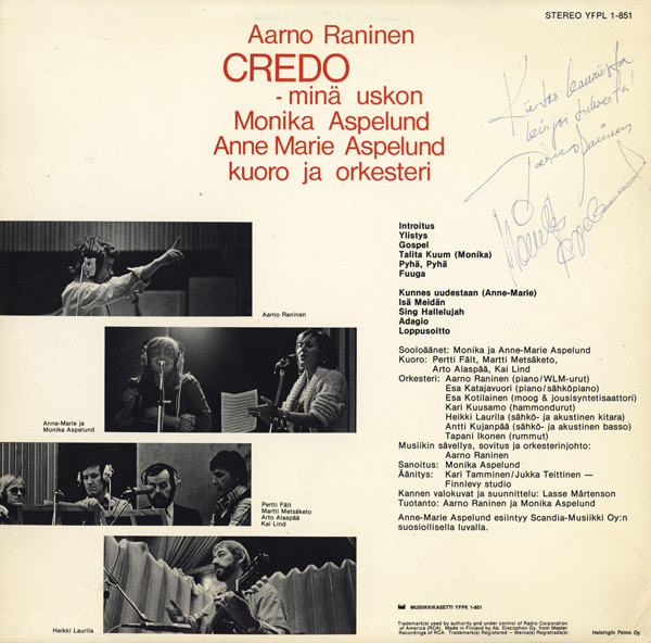 Aarno Raninen / Monika Aspelund* / Anne Marie Aspelund* - Credo - Minä Uskon (LP, Album)