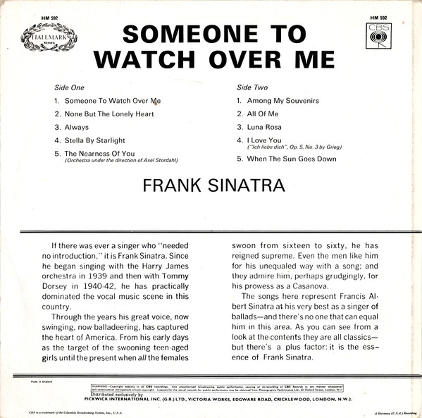 Frank Sinatra - Someone To Watch Over Me (LP, Comp)