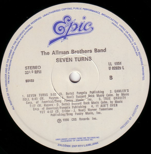 The Allman Brothers Band - Seven Turns (LP, Album)