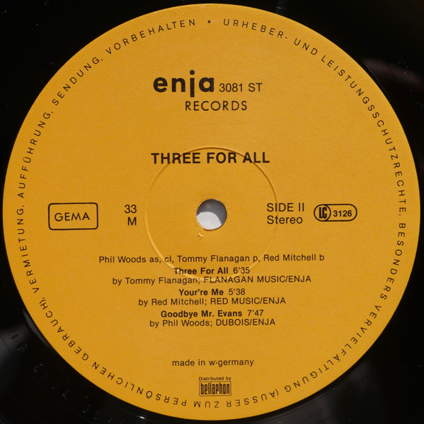 Phil Woods / Tommy Flanagan / Red Mitchell - Three For All (LP, Album)