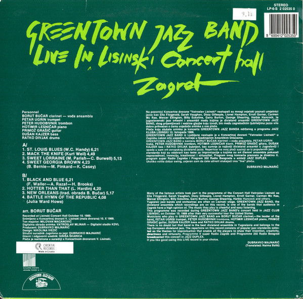 Greentown Jazz Band - Live In Lisinski Concert Hall Zagreb (LP, Album)
