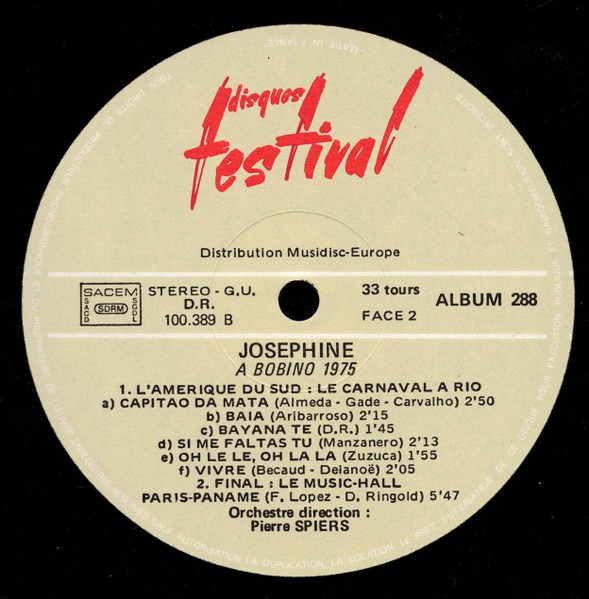 Josephine Baker - Josephine À Bobino 1975 (2xLP, RE)