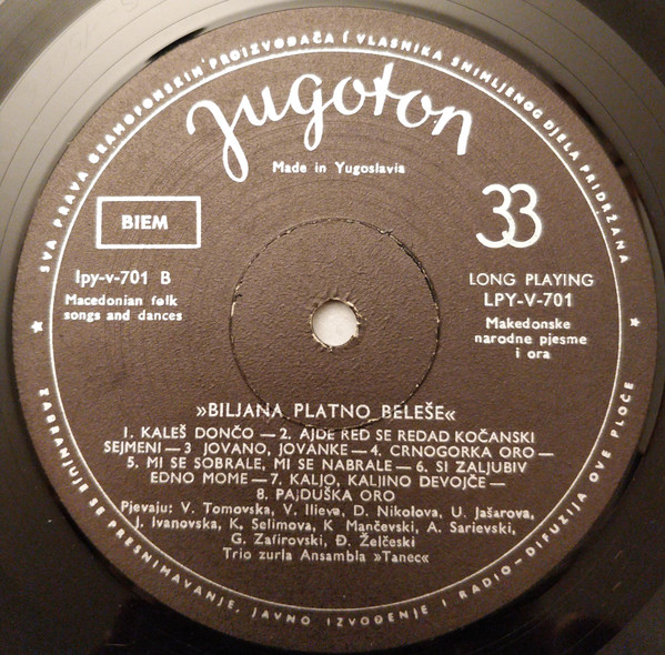 Various - Biljana Platno Beleše (Makedonske Narodne Pjesme I Ora = Macedonian Folk Songs And Dances) (LP, Comp)