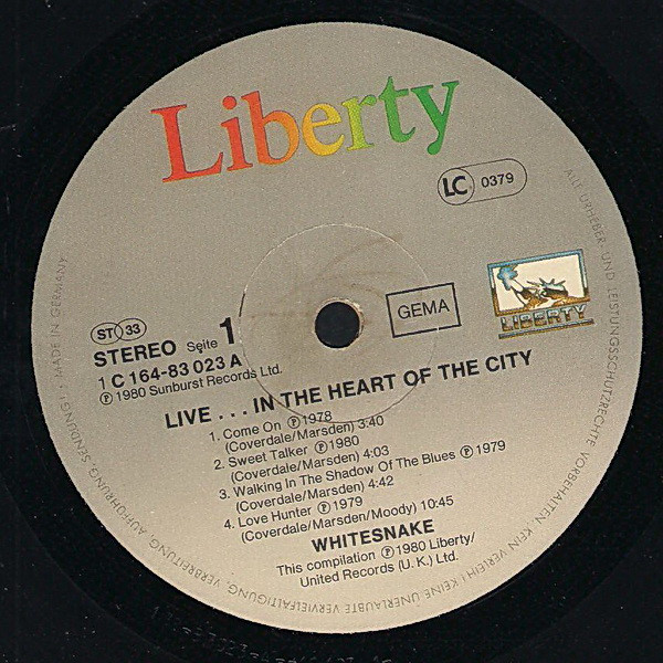 Whitesnake - Live... In The Heart Of The City (2xLP, Album)