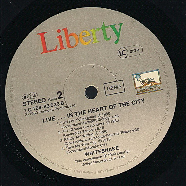 Whitesnake - Live... In The Heart Of The City (2xLP, Album)
