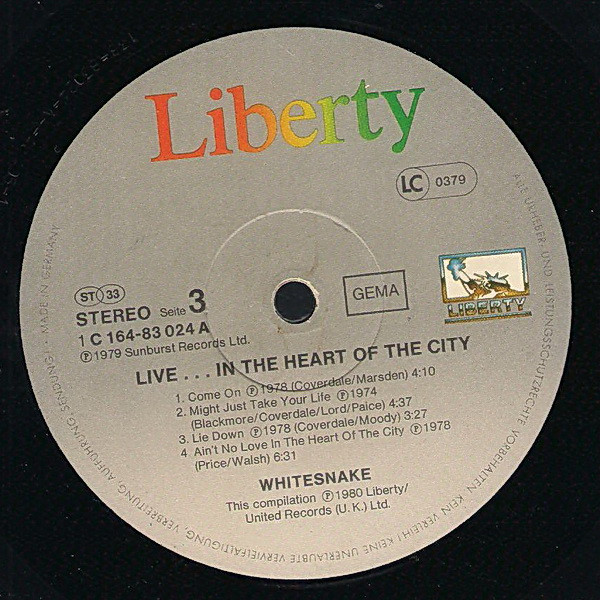 Whitesnake - Live... In The Heart Of The City (2xLP, Album)