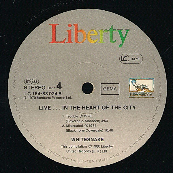 Whitesnake - Live... In The Heart Of The City (2xLP, Album)
