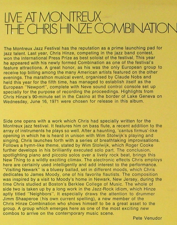 The Chris Hinze Combination - Live At Montreux (LP, Album)