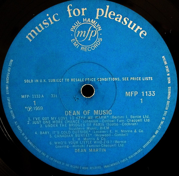 Dean Martin - Dean Of Music (LP, Comp, Mono)
