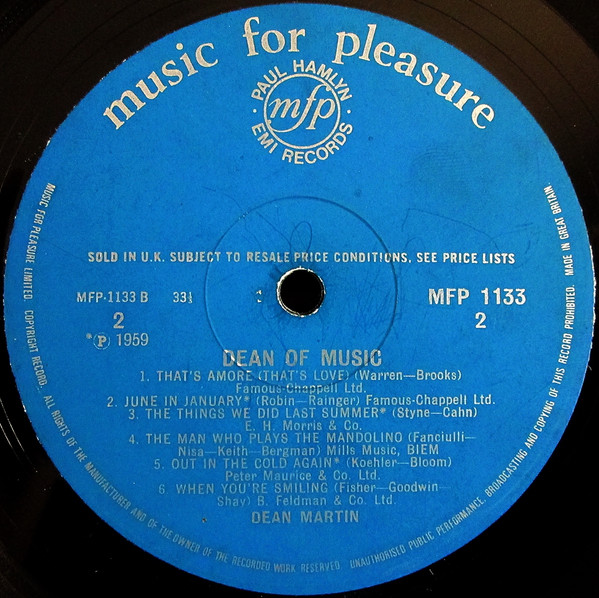 Dean Martin - Dean Of Music (LP, Comp, Mono)