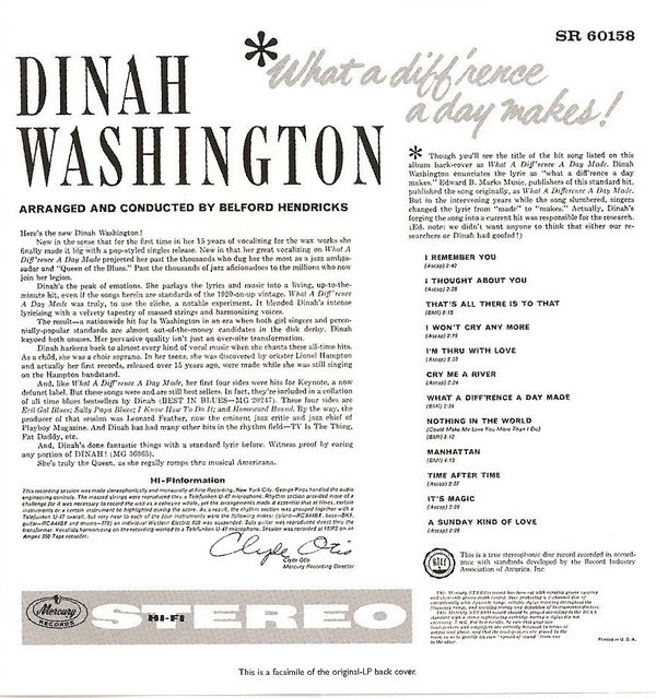 Dinah Washington - What A Diff'rence A Day Makes! (CD, Album, RE, Dig)