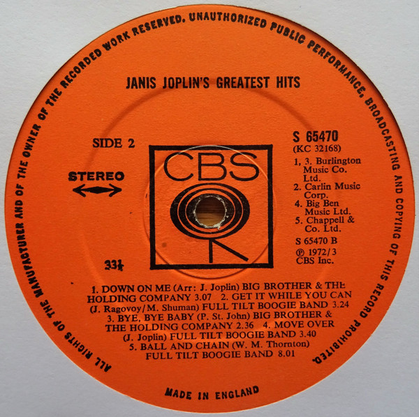 Janis Joplin - Janis Joplin's Greatest Hits (LP, Comp, Ora)