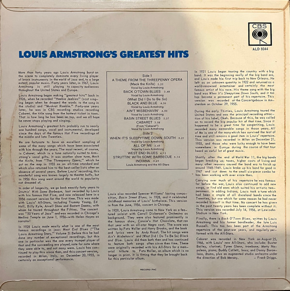 Louis Armstrong - Louis Armstrong's Greatest Hits (LP, Comp)