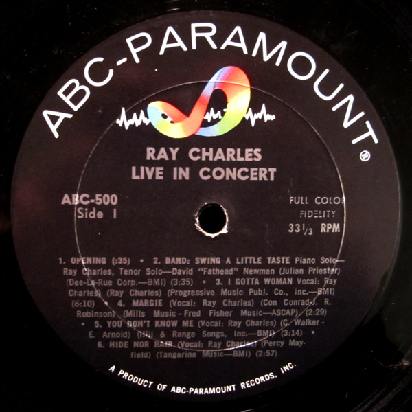 Ray Charles - Ray Charles Live In Concert (LP, Album, Mono)