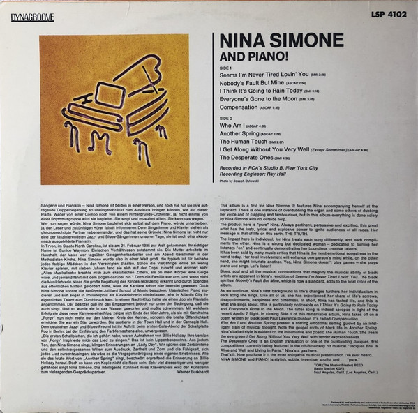 Nina Simone - Nina Simone And Piano! (LP, Album)