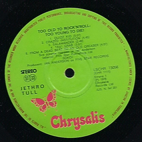 Jethro Tull - Too Old To Rock 'N' Roll: Too Young To Die! (LP, Album, Gat)