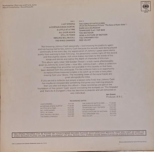 Johnny Cash - Old Golden Throat (LP, Comp, Mono)