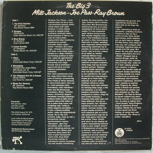 Milt Jackson - Joe Pass - Ray Brown - The Big 3 (LP, Album)
