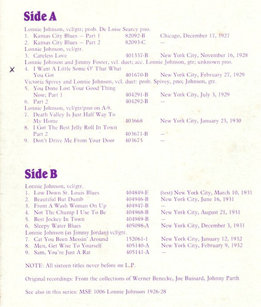 Lonnie Johnson (2) - Volume Two 1927-32: Historical Recordings (LP, Comp, Mono)