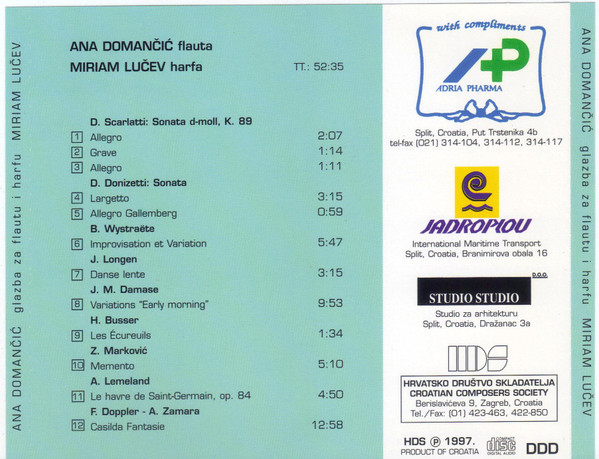 Ana Domančić*, Miriam Lučev - Glazba Za Flautu I Harfu (CD, Album)