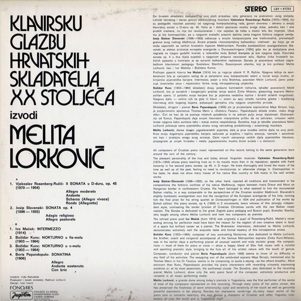 Melita Lorković - Klavirska Glazba Hrvatskih Skladatelja XX Stoljeća (LP, Album)