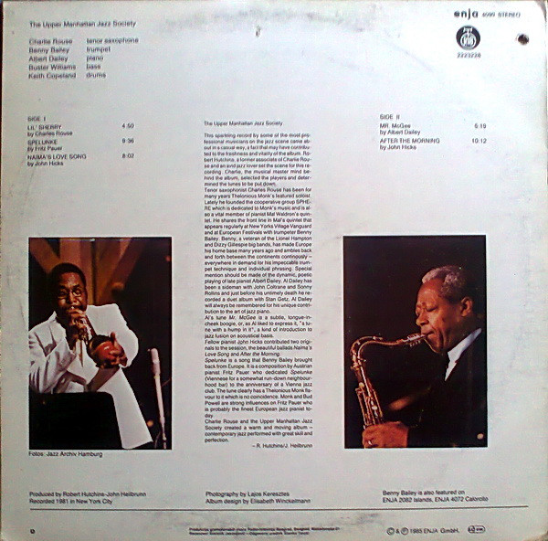 The Upper Manhattan Jazz Society : Charlie Rouse, Benny Bailey, Al Dailey* - The Upper Manhattan Jazz Society (LP, Album)