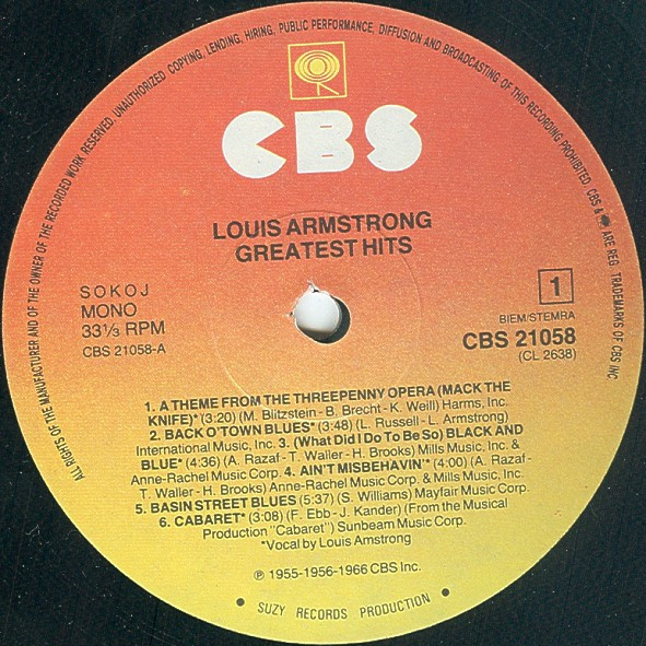 Louis Armstrong - Greatest Hits (LP, Comp, Mono, RE)