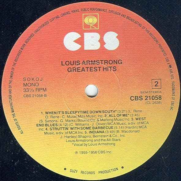 Louis Armstrong - Greatest Hits (LP, Comp, Mono, RE)