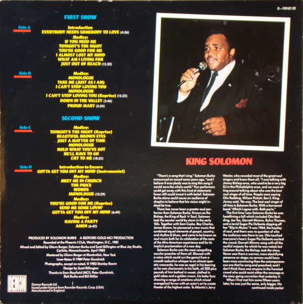 Solomon Burke - Soul Alive! (Captured Live! New Recordings Of Classic Songs By The Bishop Of Soul) (2xLP, Album)