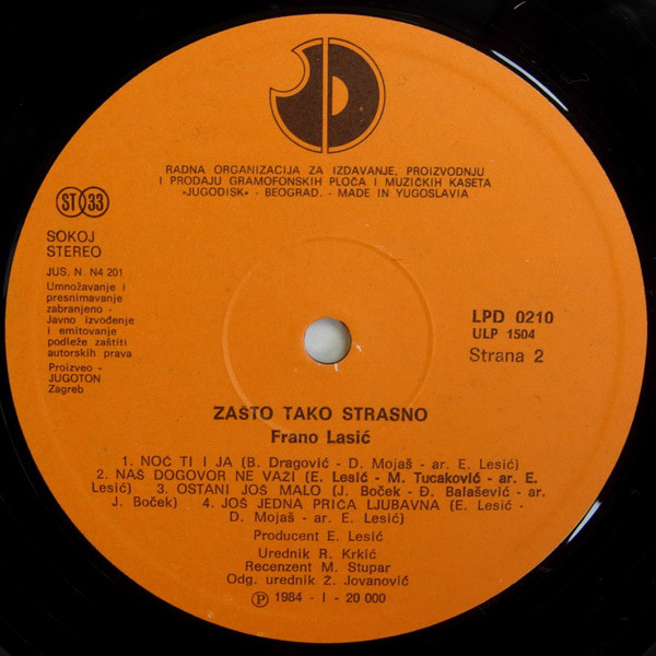 Frano Lasić - Zašto Tako Strasno (LP, Album)