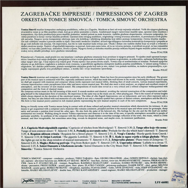 Tomica Simović, Orkestar Tomice Simovića / Tomica Simović Orchestra* - Zagrebačke Impresije / Impressions Of Zagreb (LP, Album)