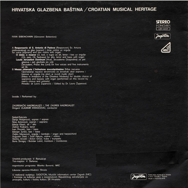 Ivan Šibenčanin / Giovanni Sebenico* - Lauda Jerusalem Dominum (LP, Album)