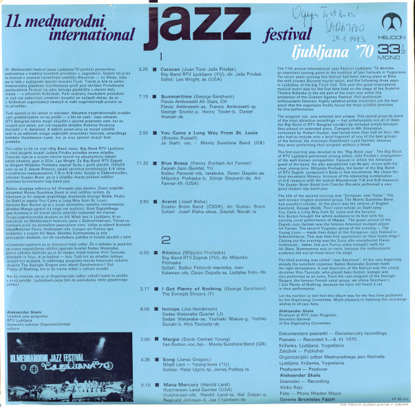 Various - 11. Mednarodni International Jazz Festival Ljubljana '70 (LP, Album, Mono)